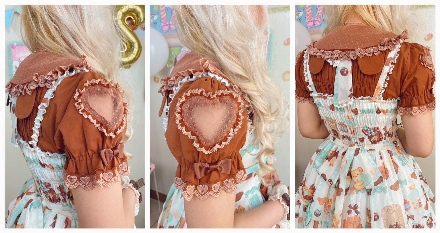 biscuit bear is a chocolatier cocoa heart blouse | ready to ship