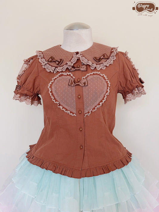 biscuit bear is a chocolatier cocoa heart blouse | ready to ship