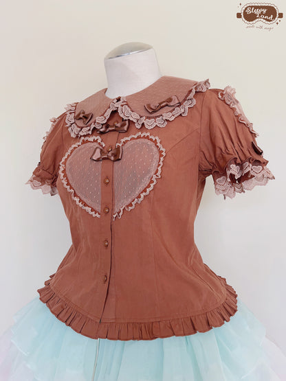 biscuit bear is a chocolatier cocoa heart blouse | ready to ship